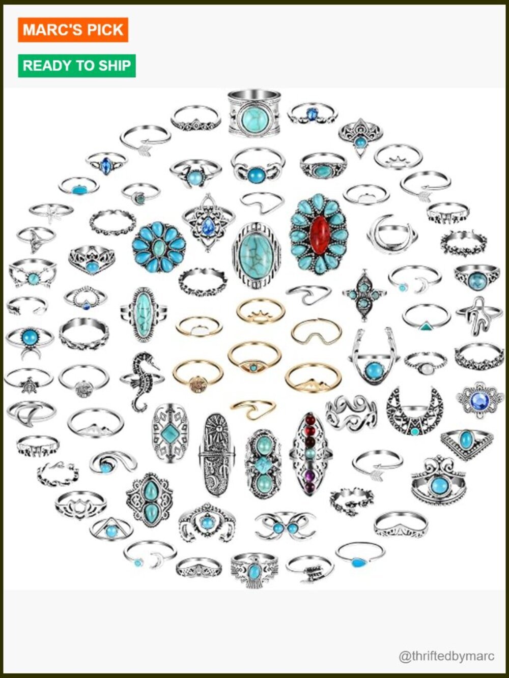 78 Pc Stacking Rings Set Vintage Boho Turquoise Knuckle Midi Rings